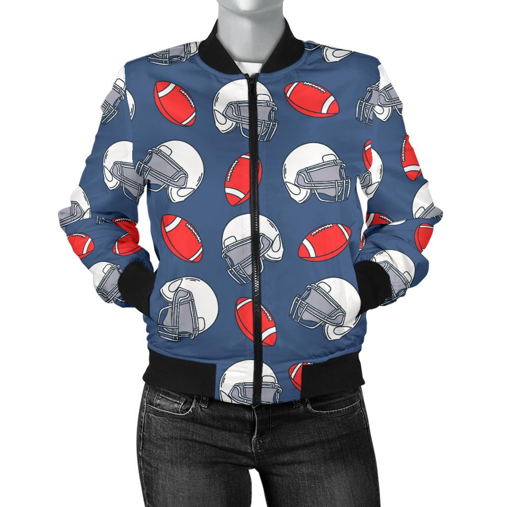 American Football Helmet Design Pattern Women Casual Bomber Jacket