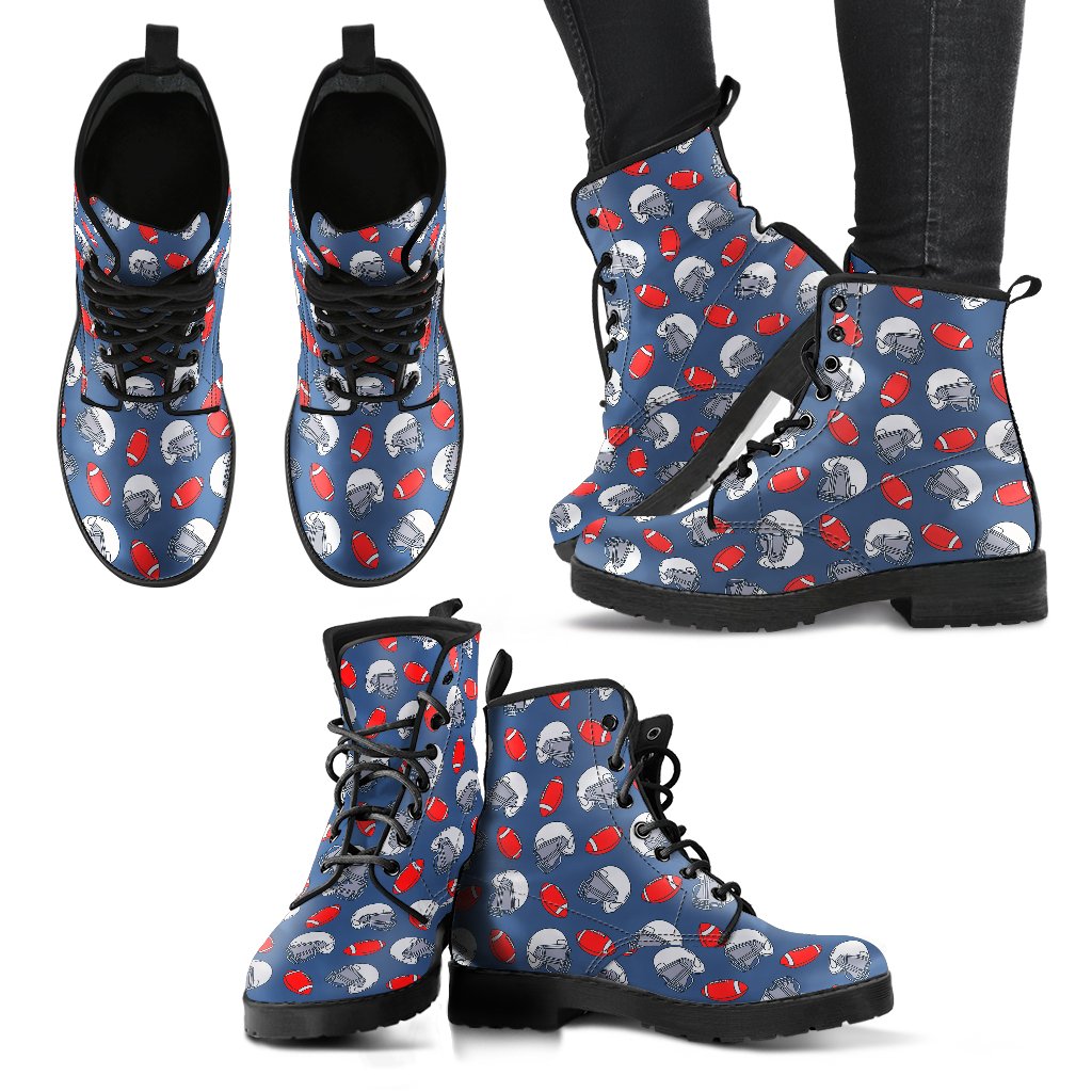 American Football Helmet Design Pattern Women Leather Boots-JTAMIGO.COM