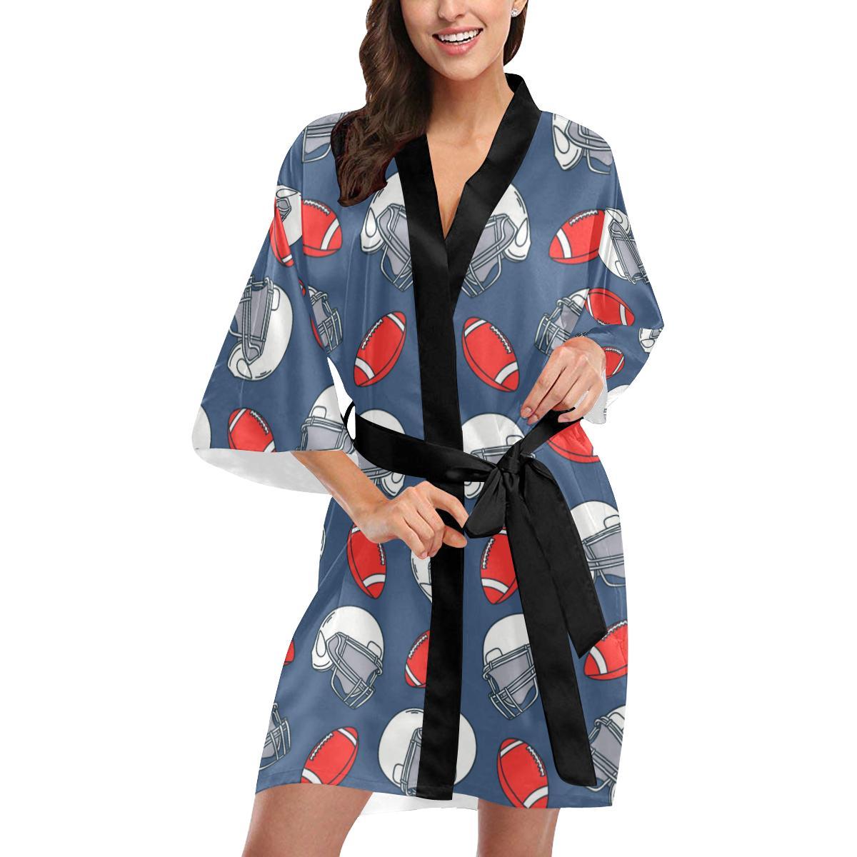 American Football Helmet Design Pattern Women Short Kimono Robe