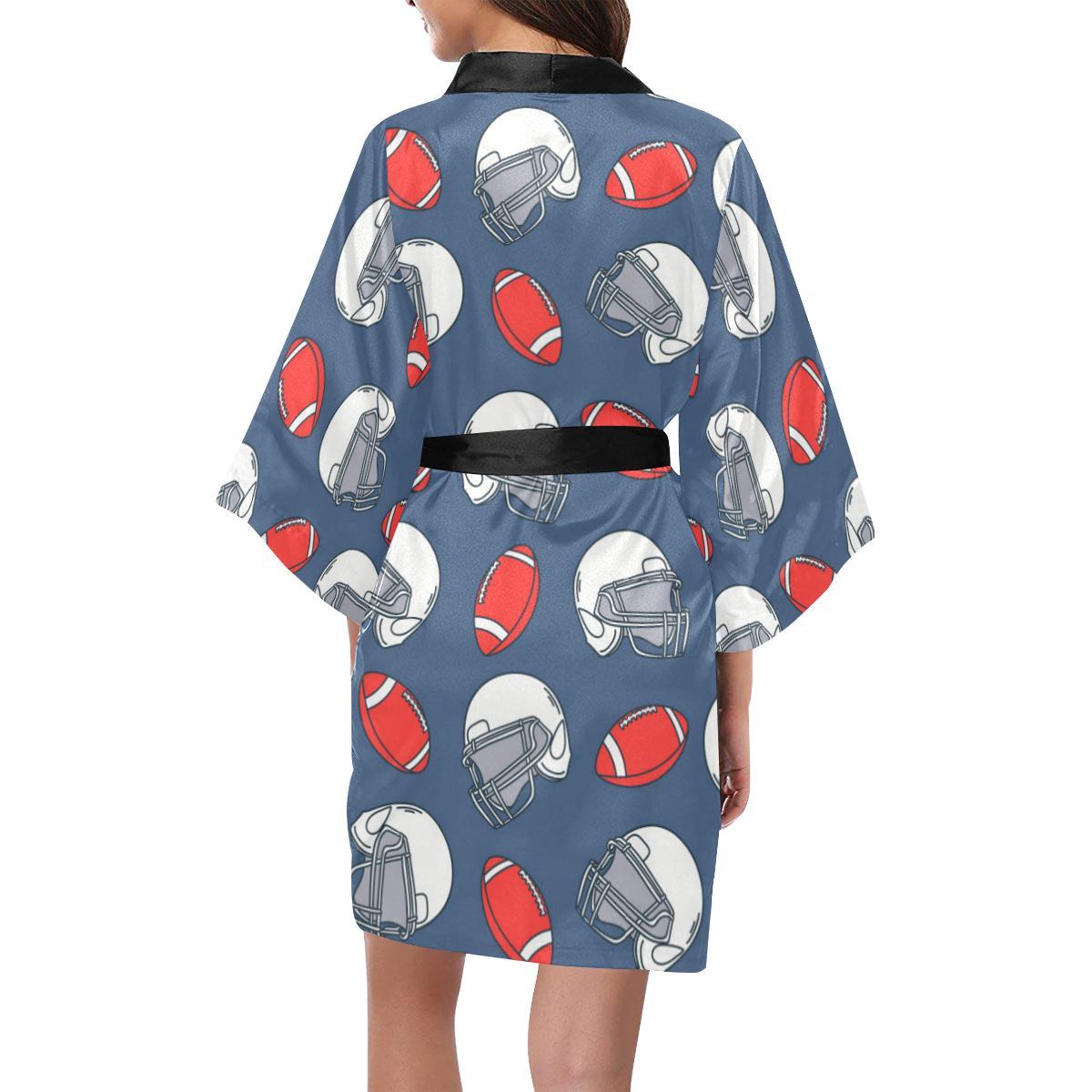 American Football Helmet Design Pattern Women Short Kimono Robe