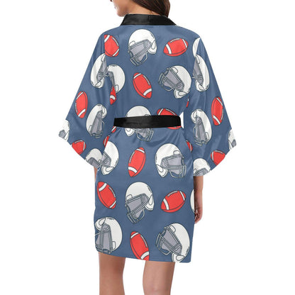 American Football Helmet Design Pattern Women Short Kimono Robe