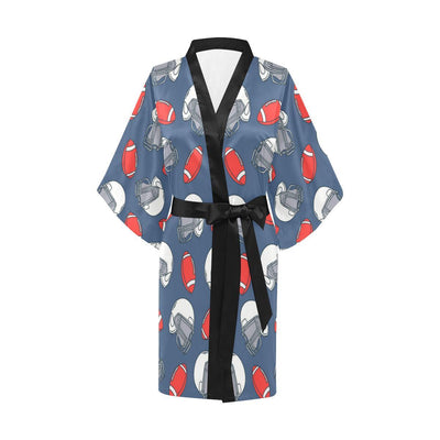 American Football Helmet Design Pattern Women Short Kimono Robe