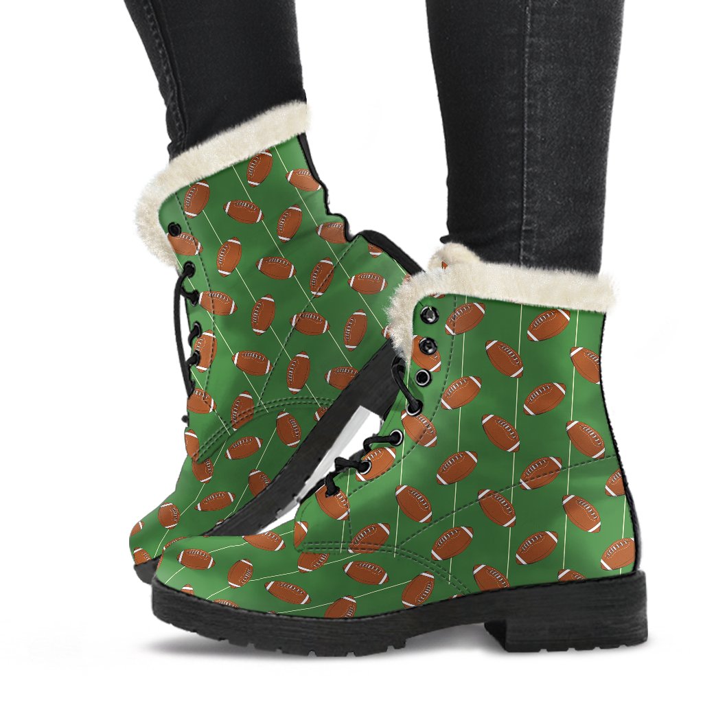 American Football on Field Themed Faux Fur Leather Boots-JTAMIGO.COM
