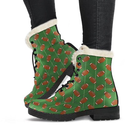 American Football on Field Themed Faux Fur Leather Boots-JTAMIGO.COM