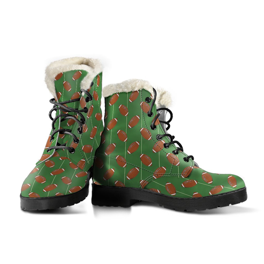 American Football on Field Themed Faux Fur Leather Boots-JTAMIGO.COM