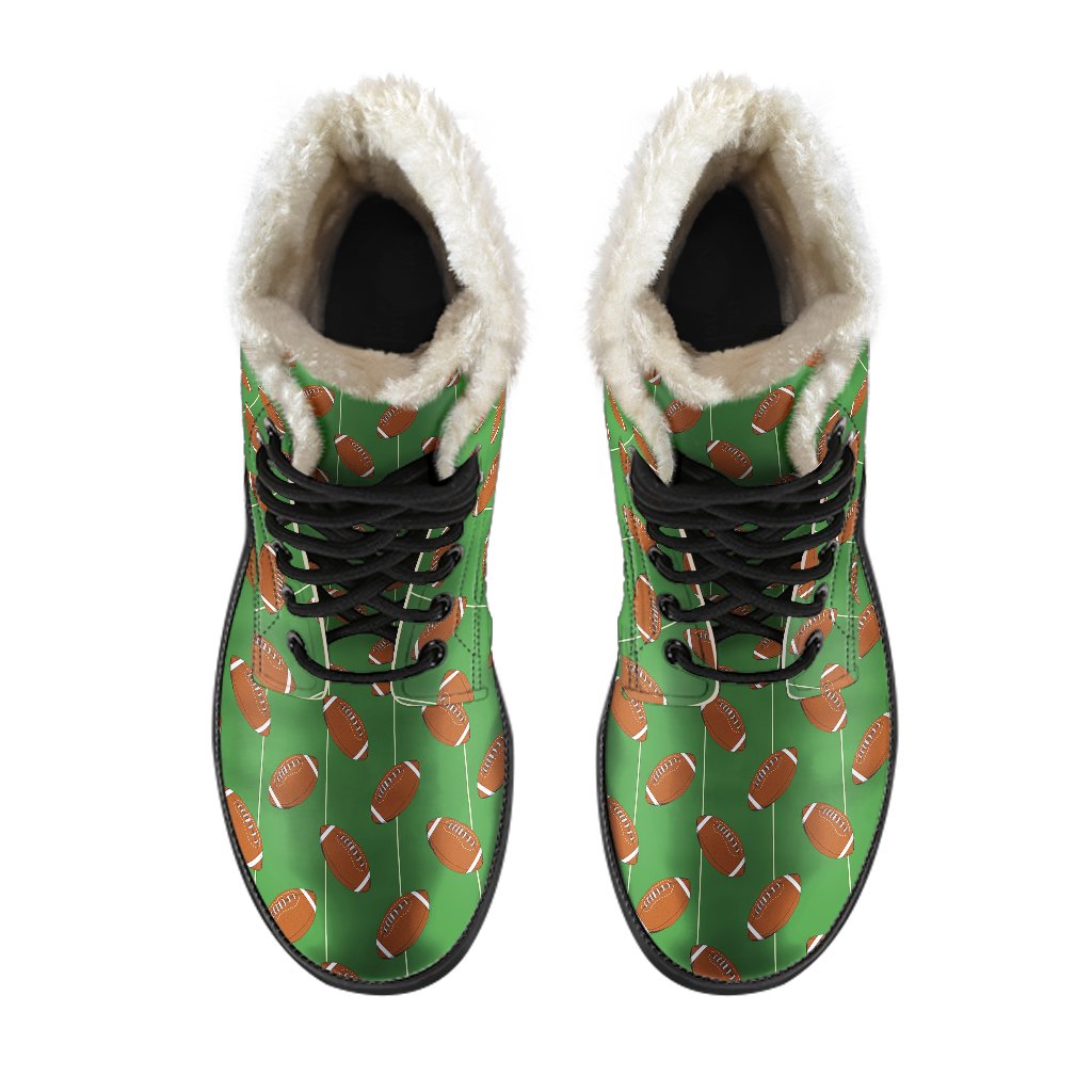 American Football on Field Themed Faux Fur Leather Boots-JTAMIGO.COM