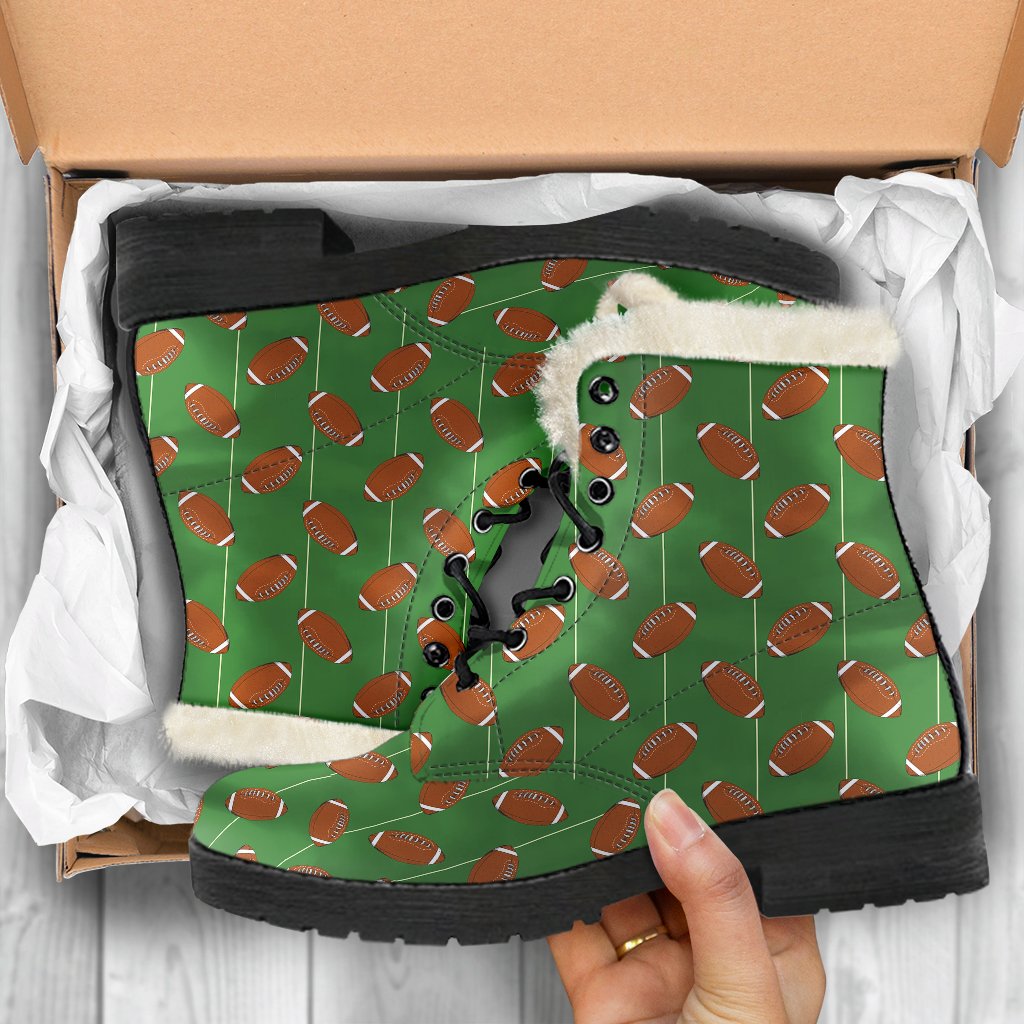 American Football on Field Themed Faux Fur Leather Boots-JTAMIGO.COM