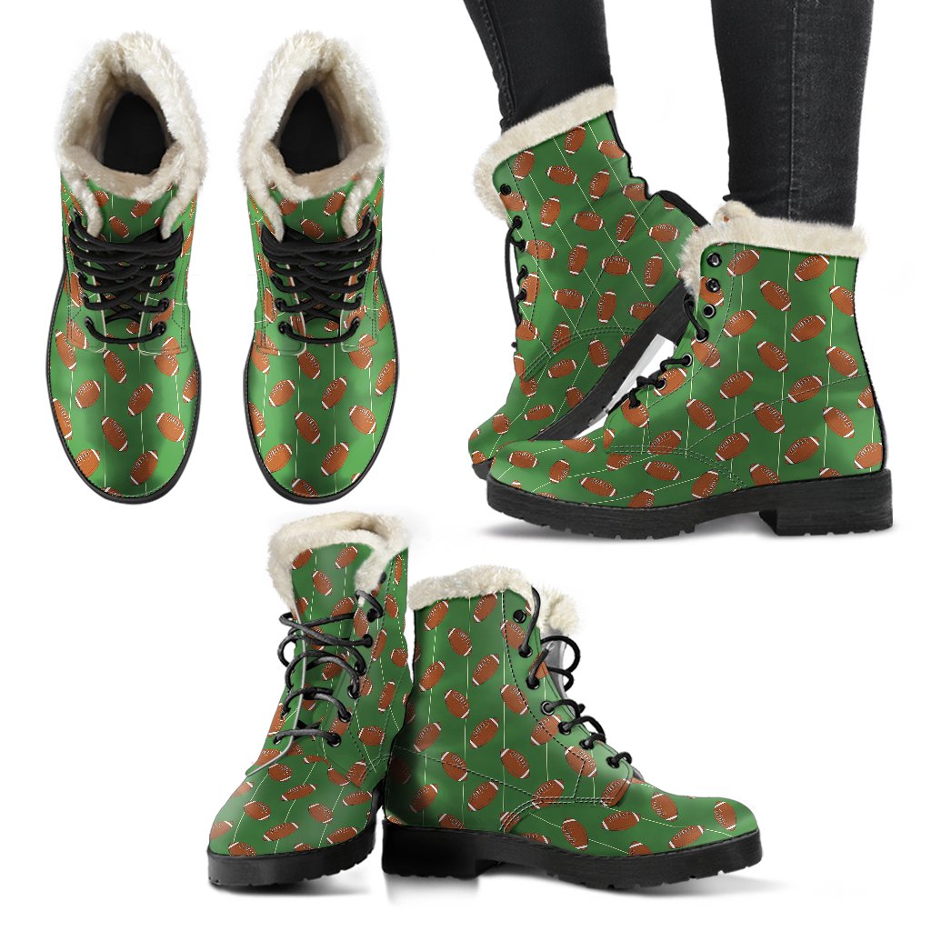 American Football on Field Themed Faux Fur Leather Boots-JTAMIGO.COM