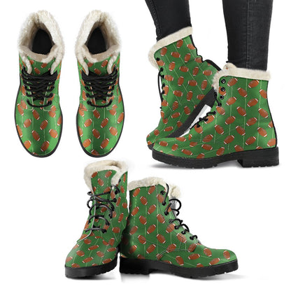 American Football on Field Themed Faux Fur Leather Boots-JTAMIGO.COM