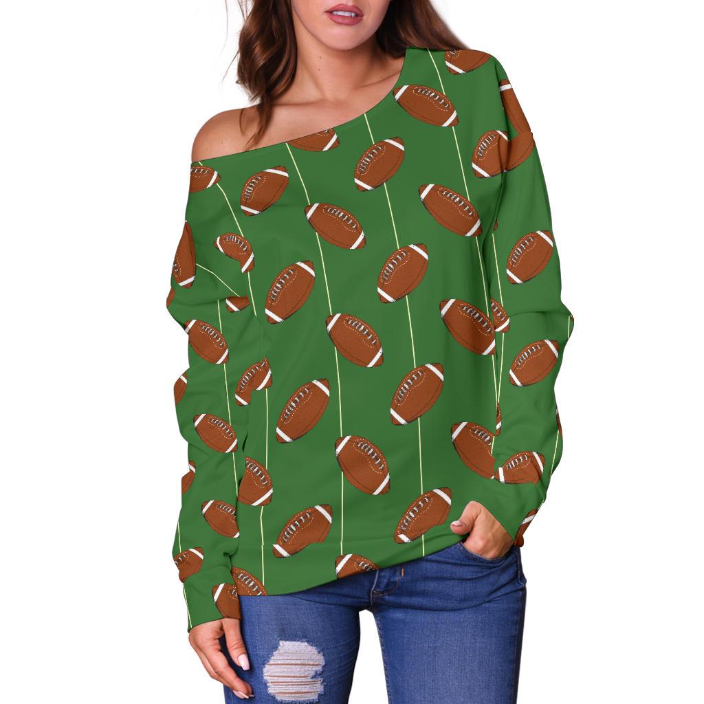 American Football on Field Themed Off Shoulder Sweatshirt