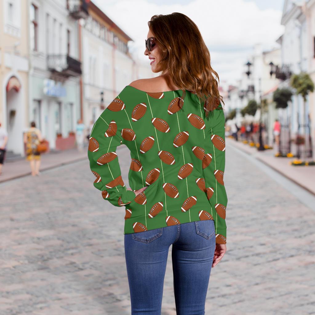 American Football on Field Themed Off Shoulder Sweatshirt