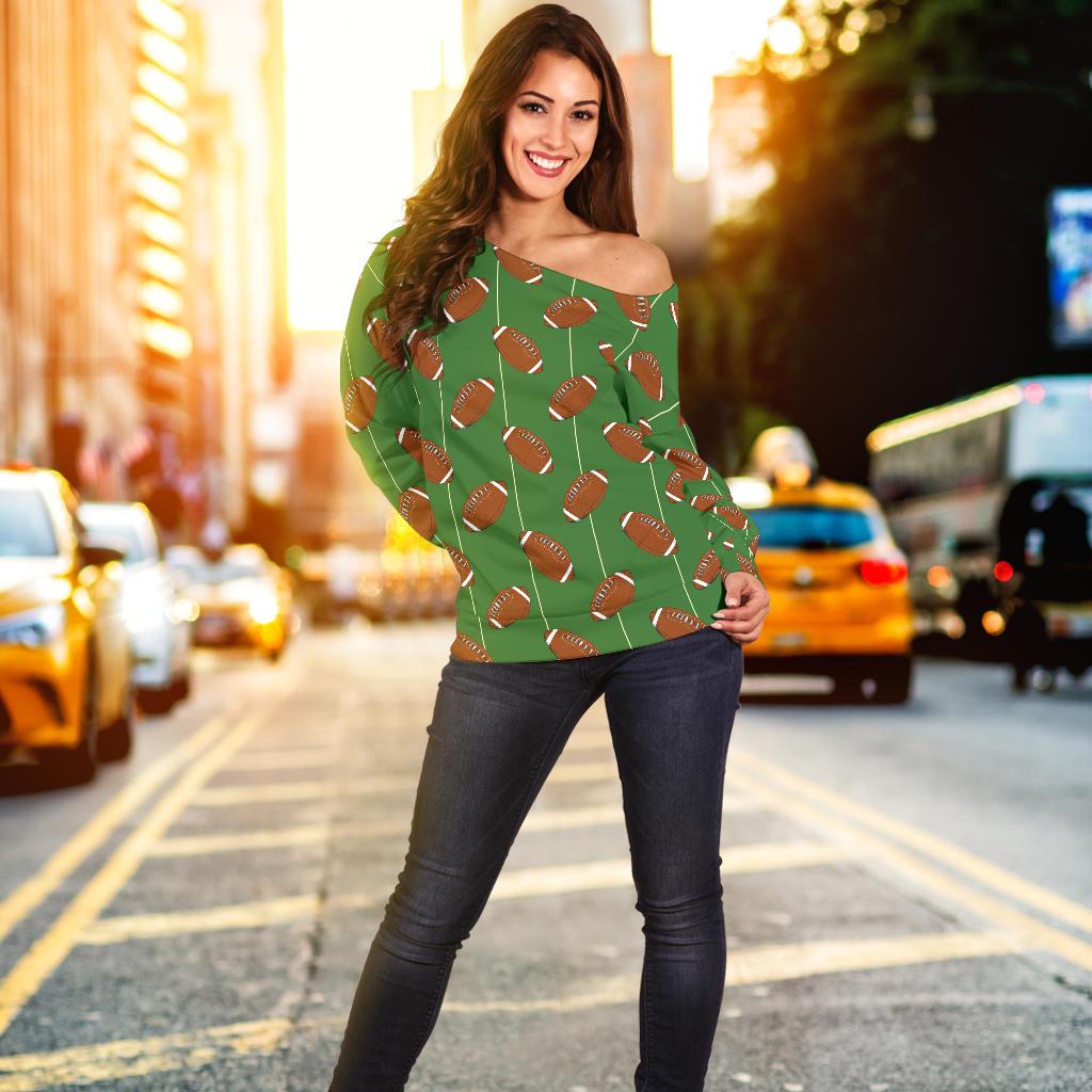 American Football on Field Themed Off Shoulder Sweatshirt