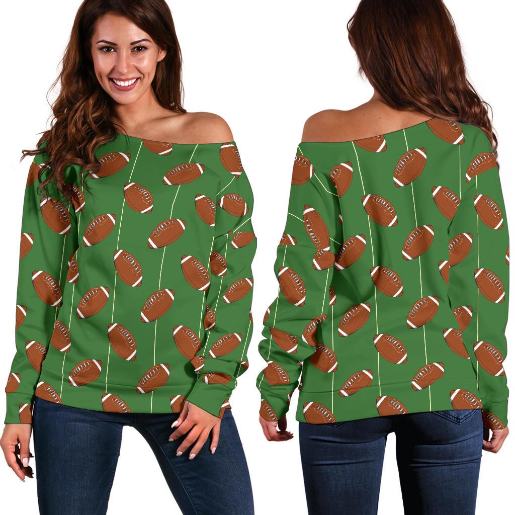 American Football on Field Themed Off Shoulder Sweatshirt