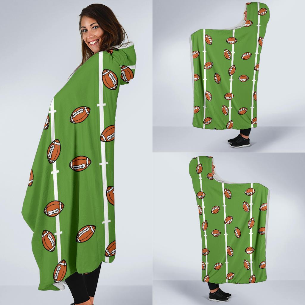 American Football on Field Themed Print Hooded Blanket-JTAMIGO.COM