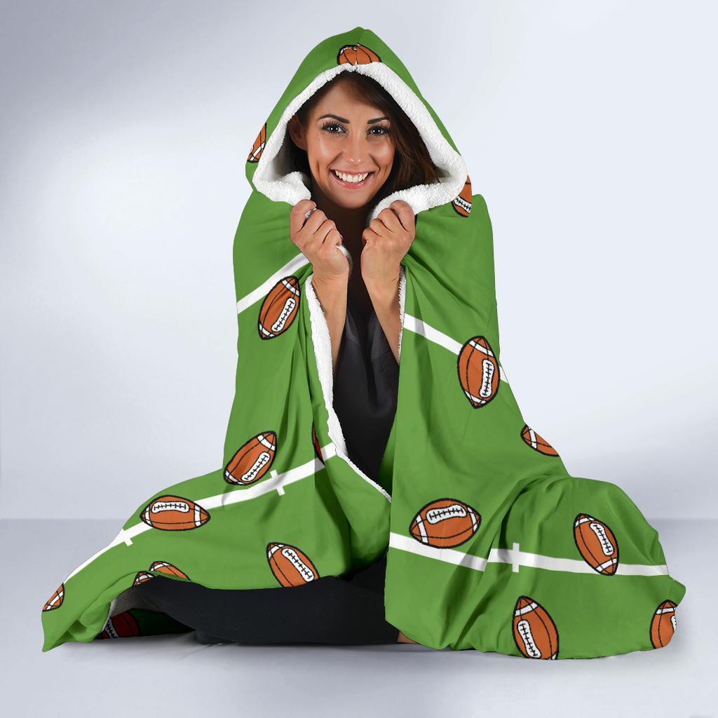 American Football on Field Themed Print Hooded Blanket-JTAMIGO.COM