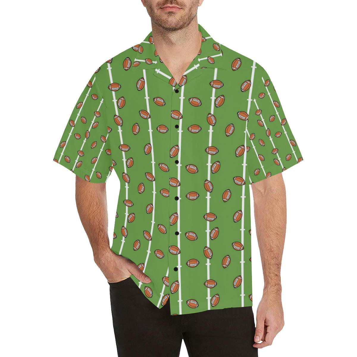 American Football on Field Themed Print Men Aloha Hawaiian Shirt