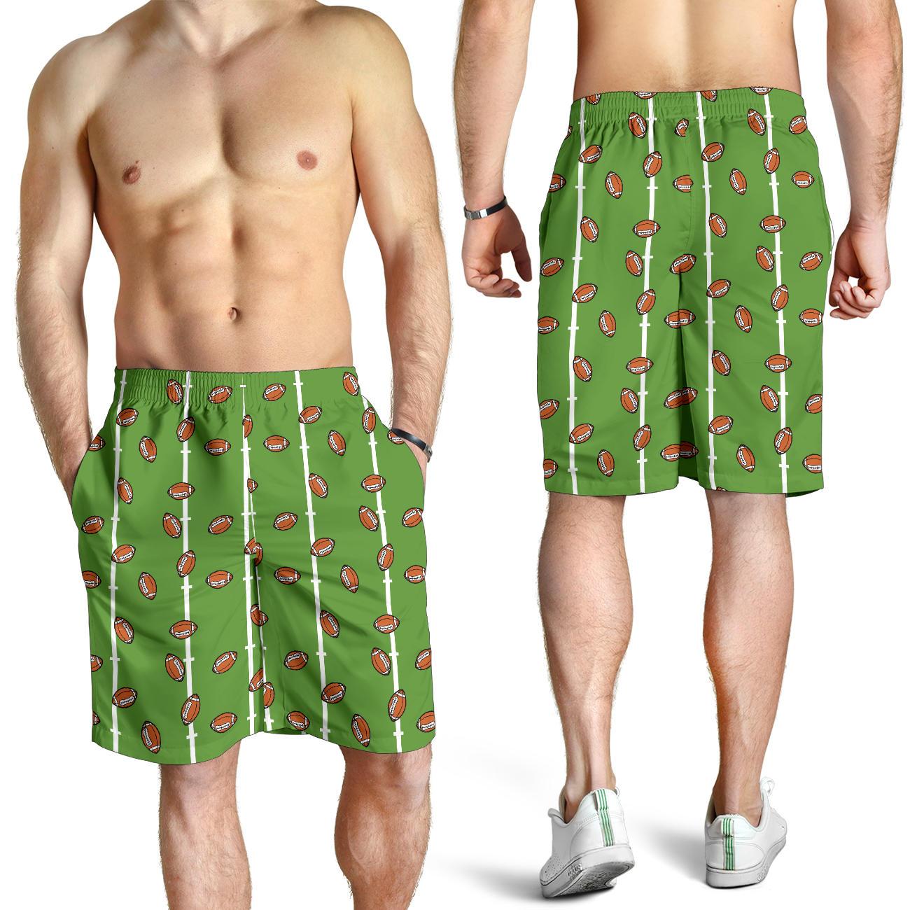American Football on Field Themed Print Mens Shorts-JTAMIGO.COM