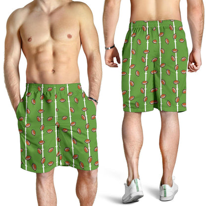 American Football on Field Themed Print Mens Shorts-JTAMIGO.COM