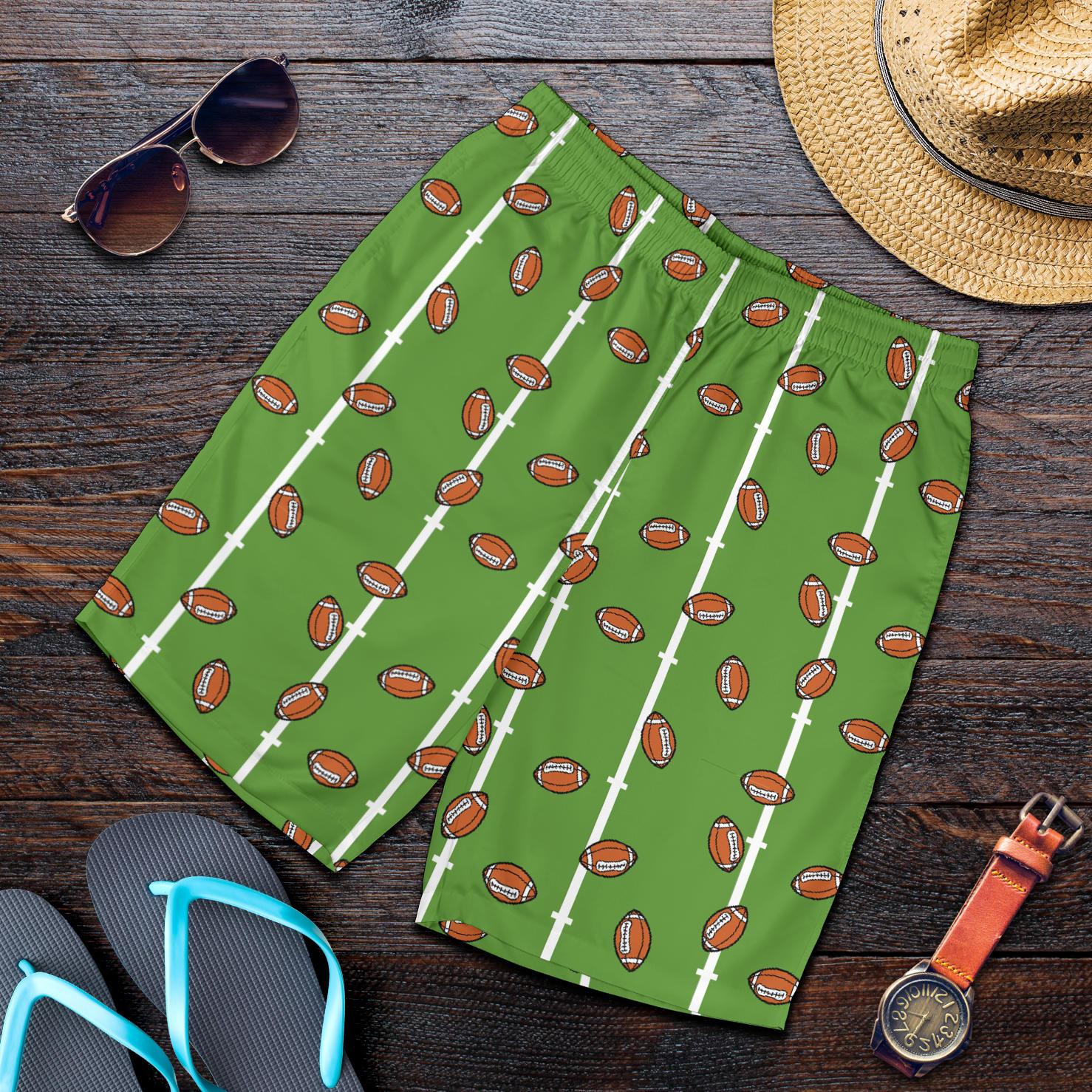 American Football on Field Themed Print Mens Shorts-JTAMIGO.COM