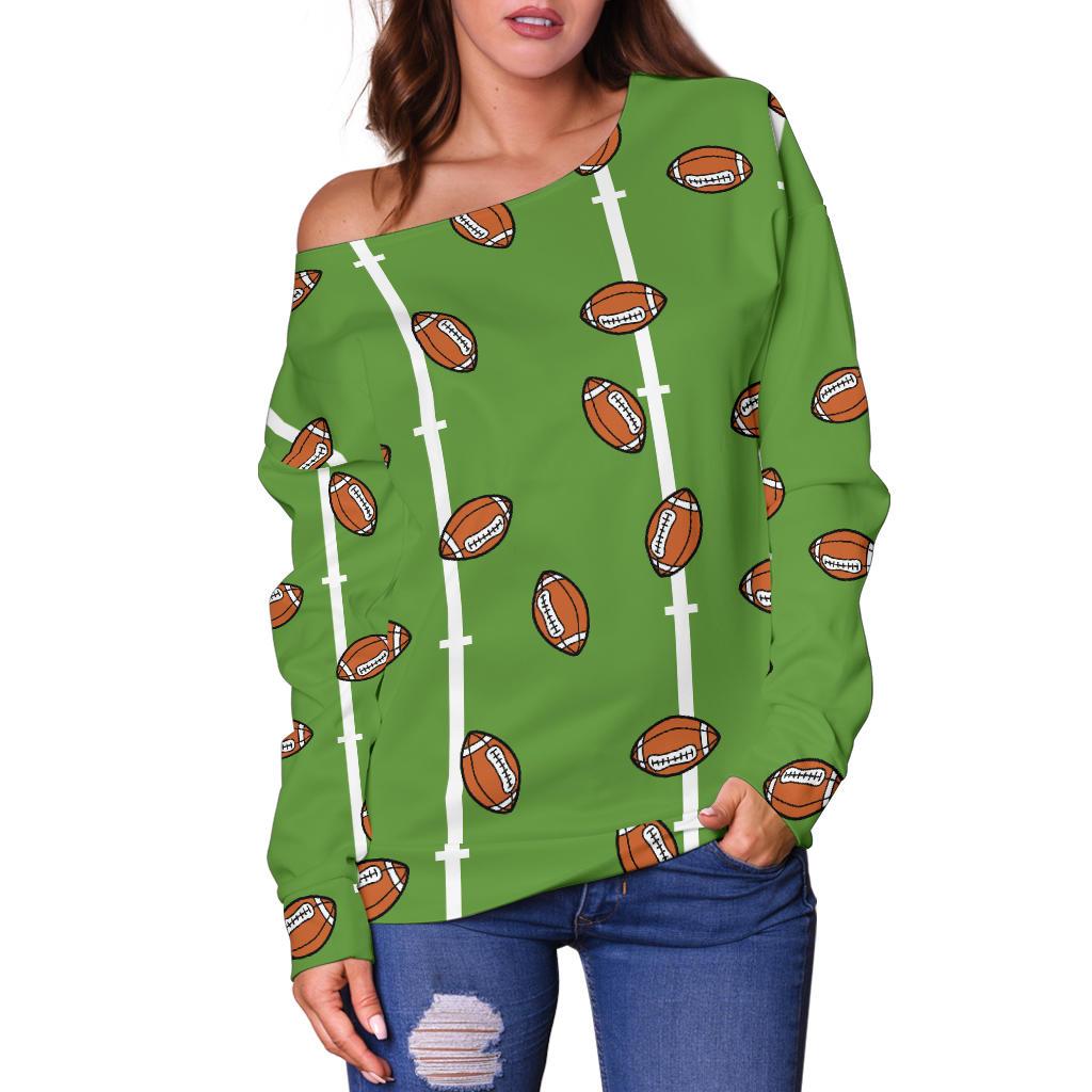 American Football on Field Themed Print Off Shoulder Sweatshirt