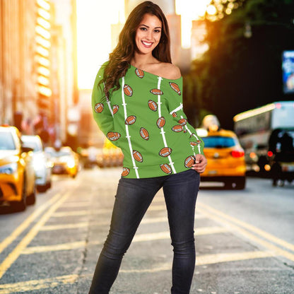 American Football on Field Themed Print Off Shoulder Sweatshirt