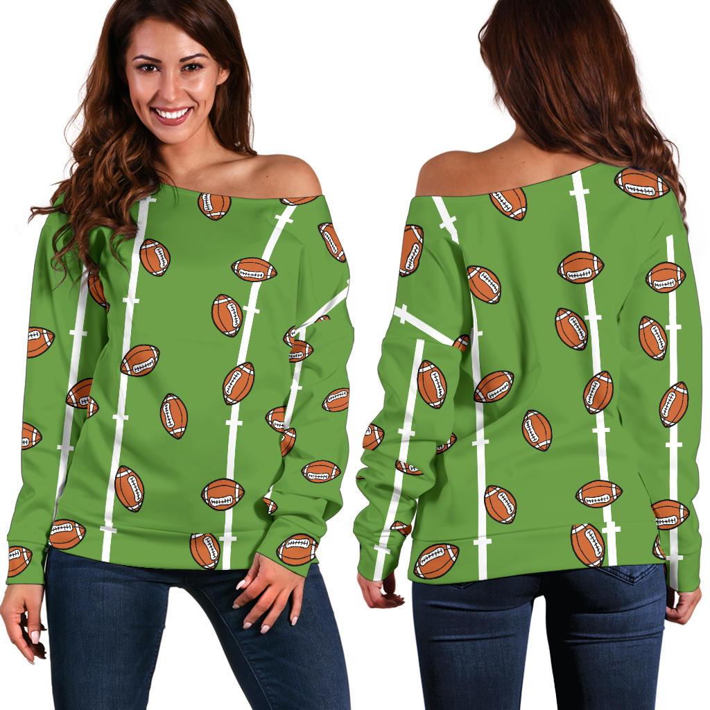 American Football on Field Themed Print Off Shoulder Sweatshirt