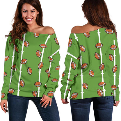 American Football on Field Themed Print Off Shoulder Sweatshirt