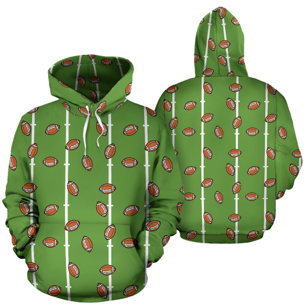 American Football on Field Themed Print Pullover Hoodie