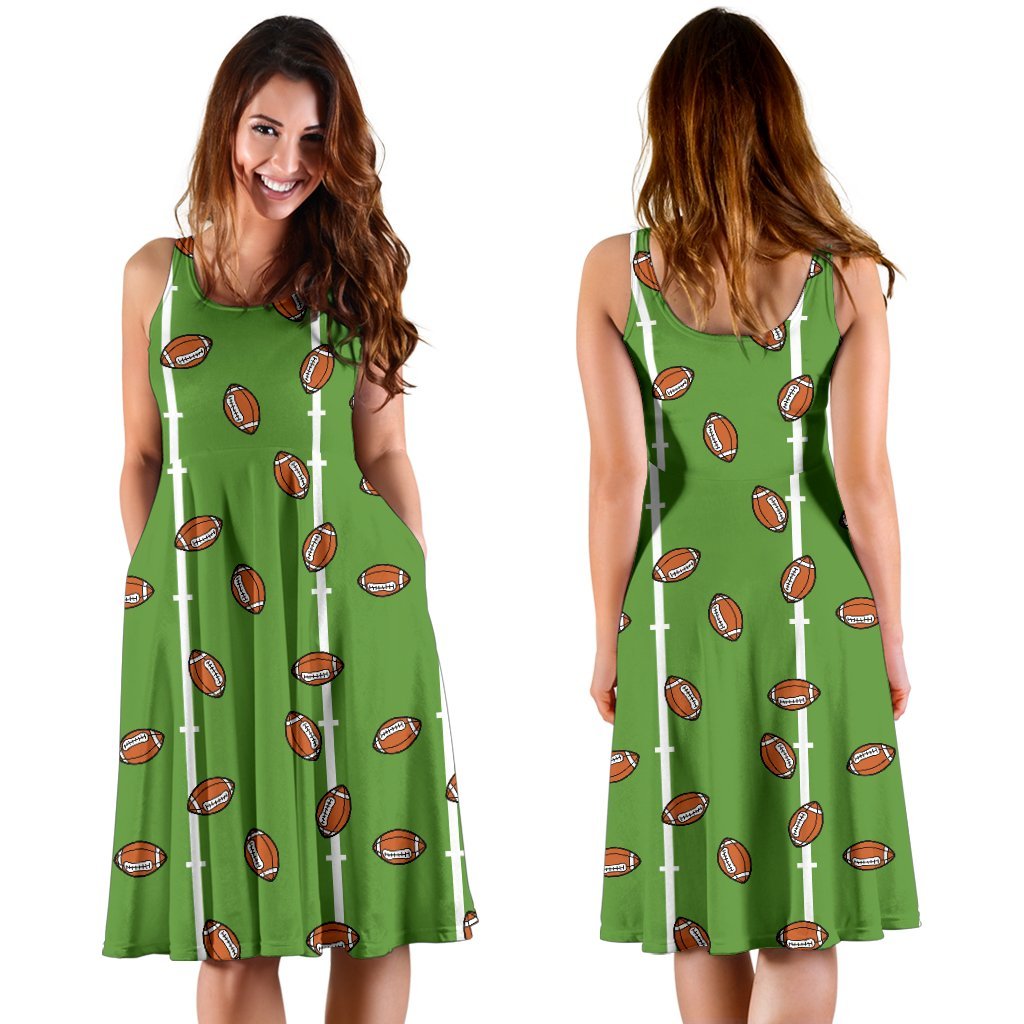 American Football on Field Themed Print Sleeveless Dress