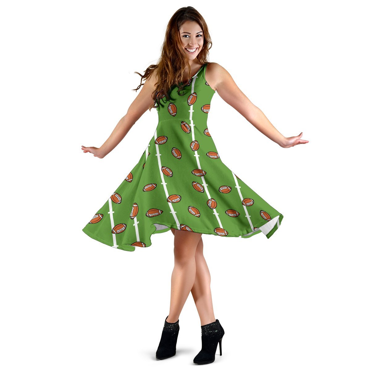 American Football on Field Themed Print Sleeveless Dress