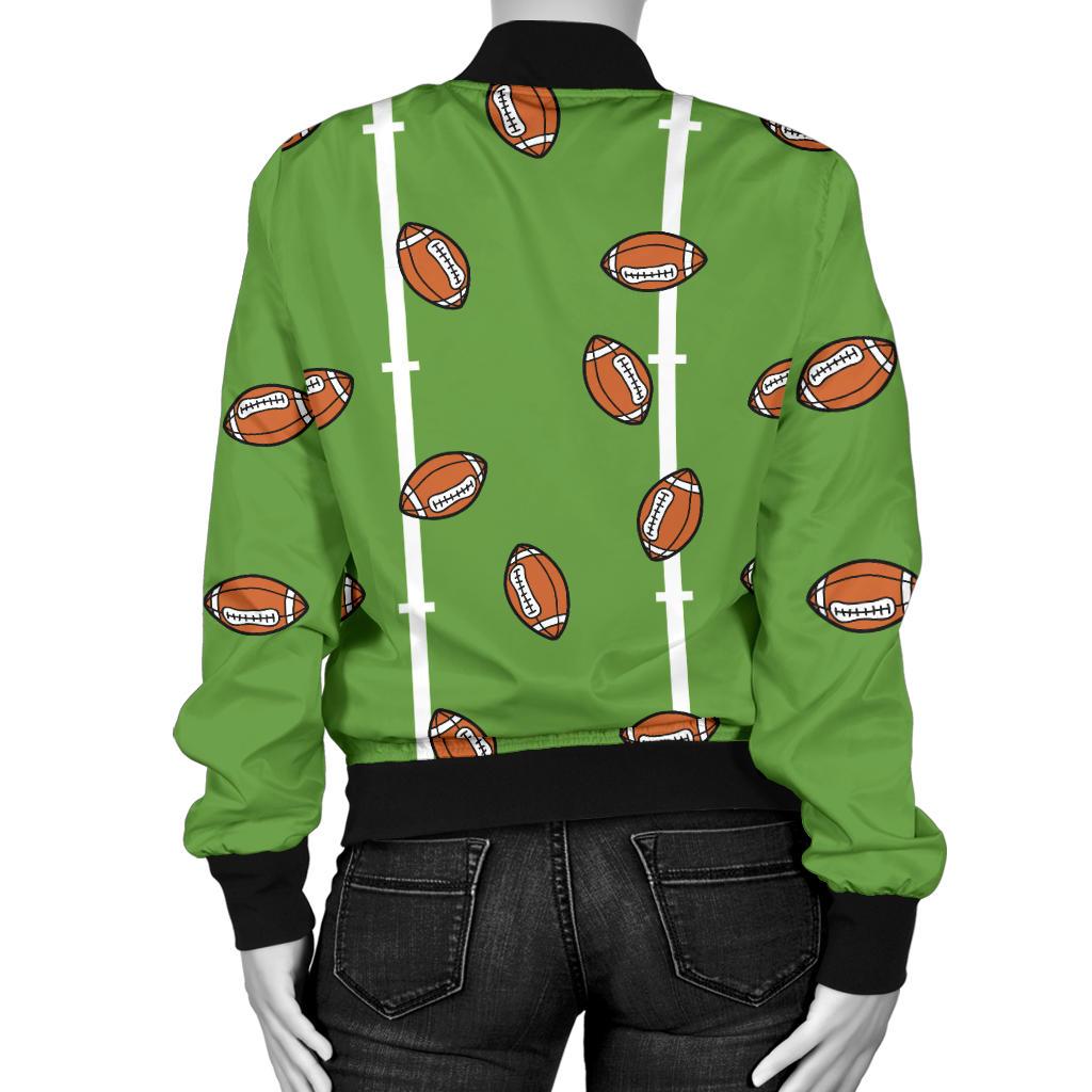 American Football on Field Themed Print Women Casual Bomber Jacket