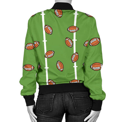American Football on Field Themed Print Women Casual Bomber Jacket