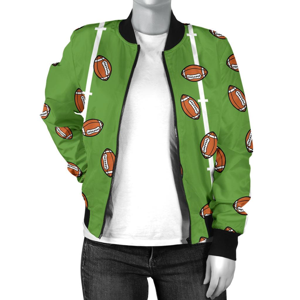 American Football on Field Themed Print Women Casual Bomber Jacket