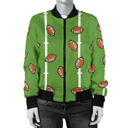 American Football on Field Themed Print Women Casual Bomber Jacket