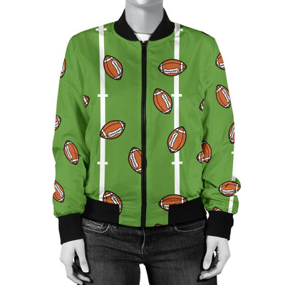 American Football on Field Themed Print Women Casual Bomber Jacket
