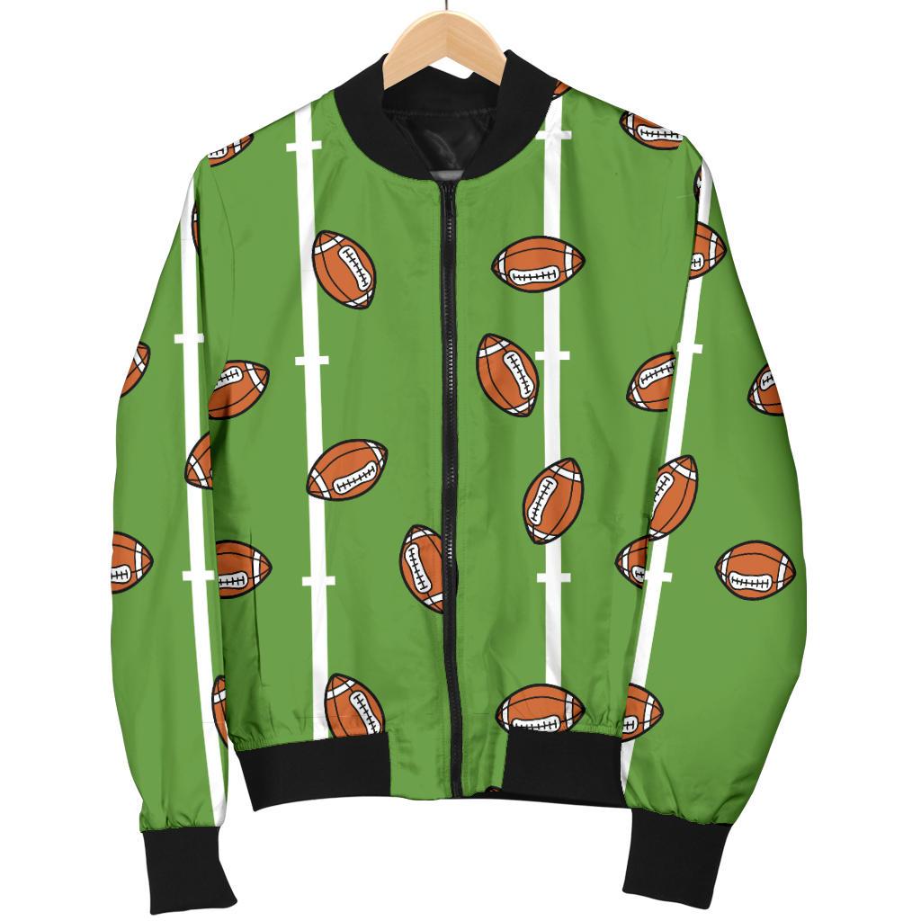 American Football on Field Themed Print Women Casual Bomber Jacket