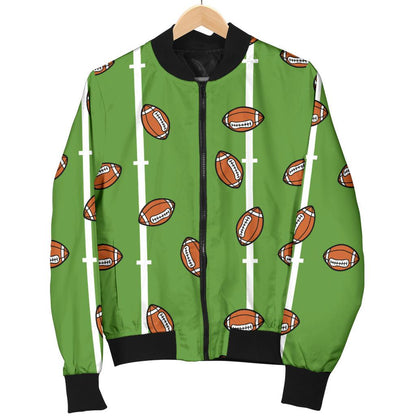 American Football on Field Themed Print Women Casual Bomber Jacket