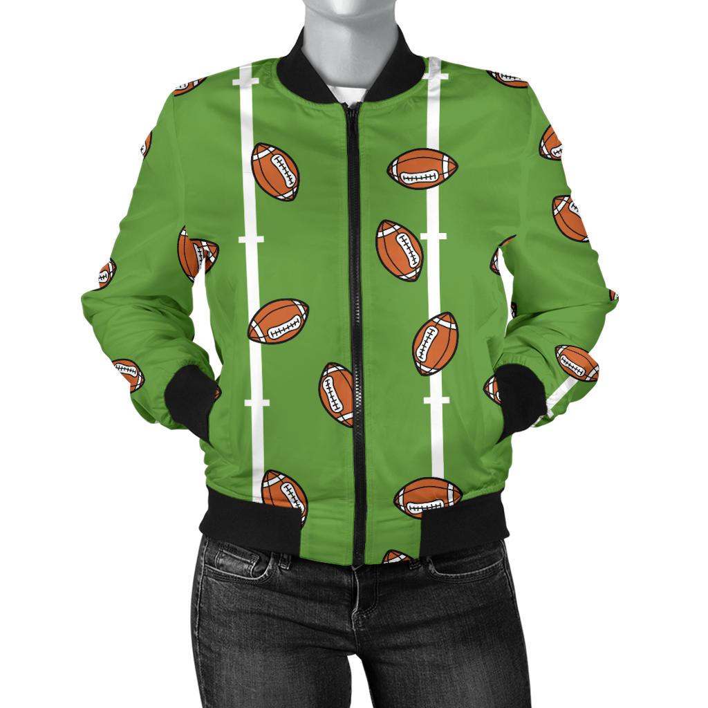 American Football on Field Themed Print Women Casual Bomber Jacket