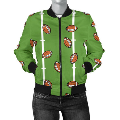 American Football on Field Themed Print Women Casual Bomber Jacket