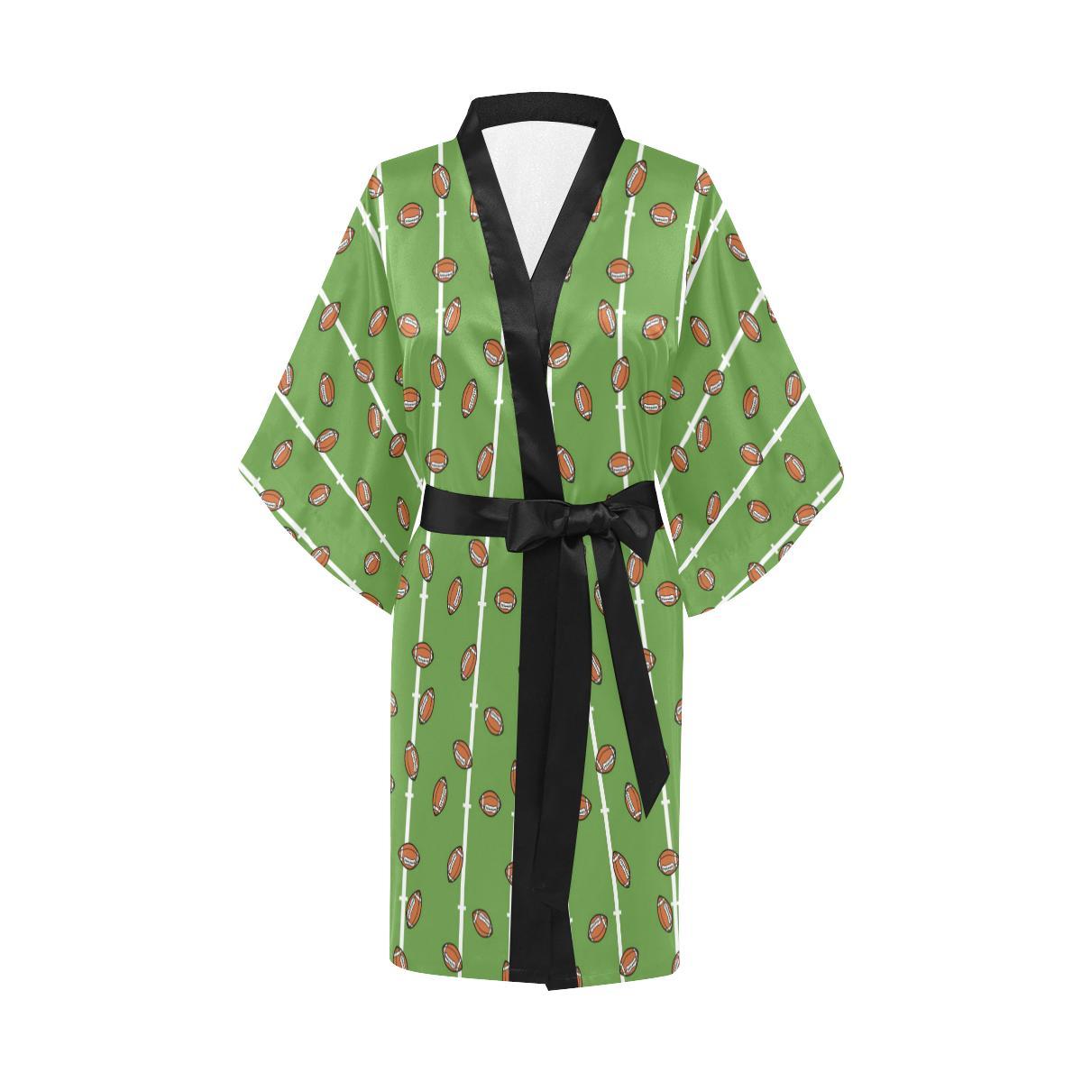 American Football on Field Themed Print Women Short Kimono Robe