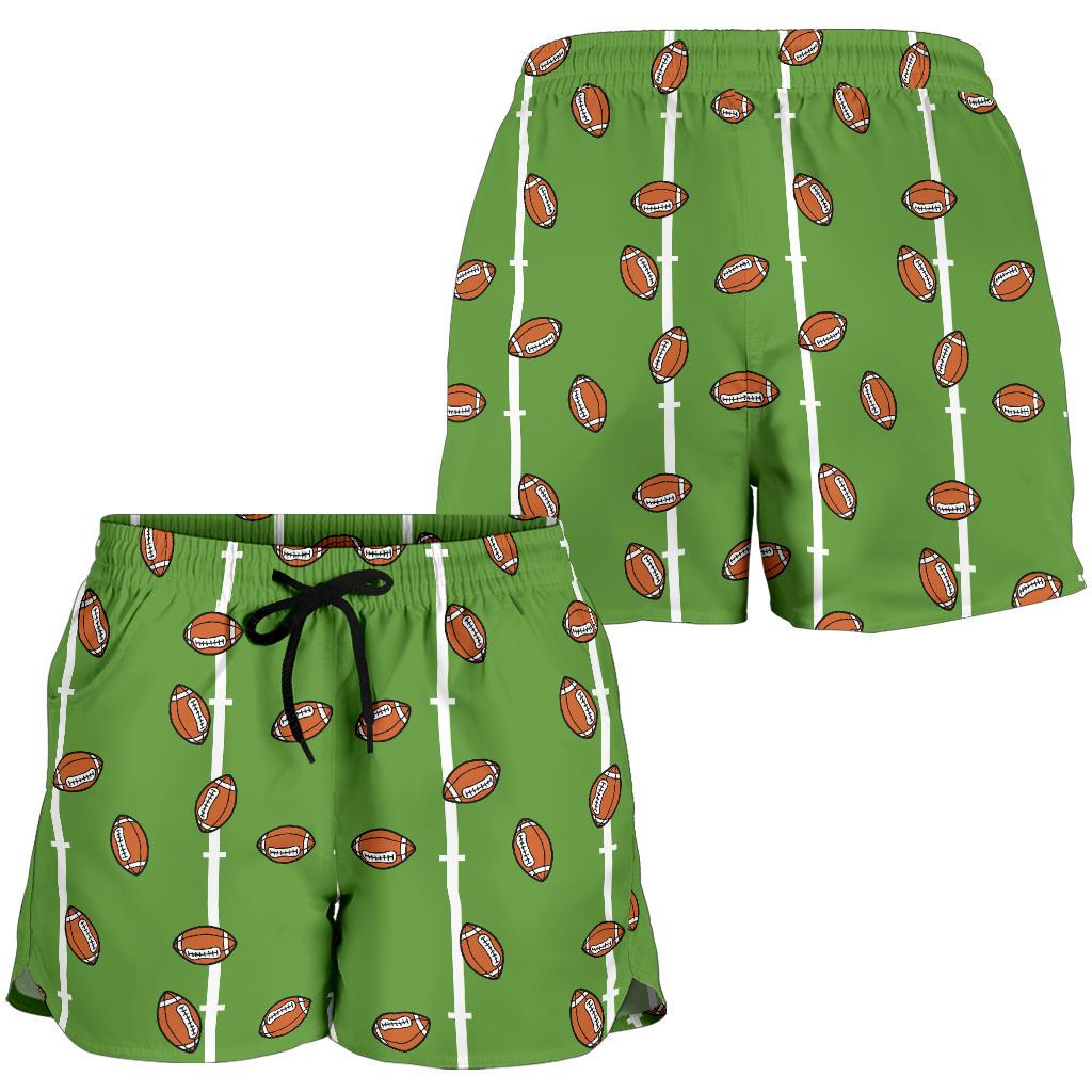 American Football on Field Themed Print Women Shorts-JTAMIGO.COM