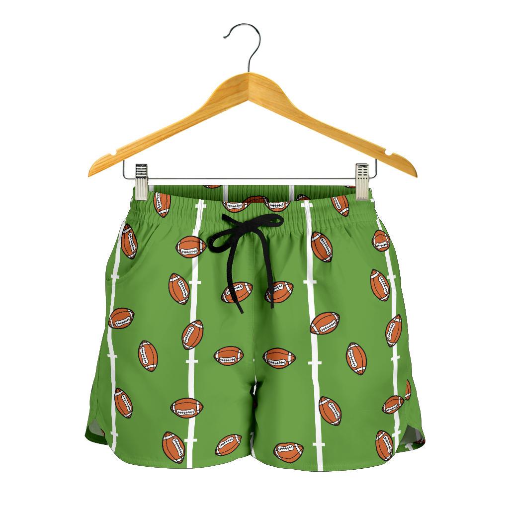 American Football on Field Themed Print Women Shorts-JTAMIGO.COM