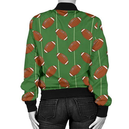 American Football on Field Themed Women Casual Bomber Jacket