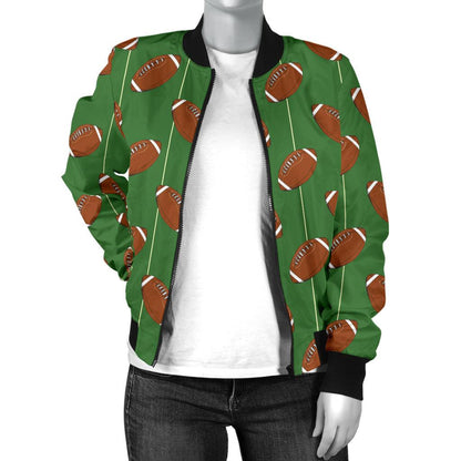 American Football on Field Themed Women Casual Bomber Jacket
