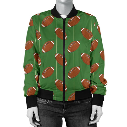 American Football on Field Themed Women Casual Bomber Jacket