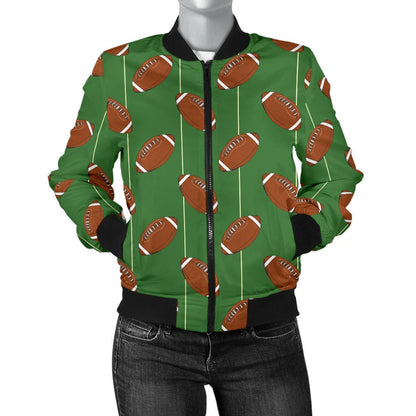 American Football on Field Themed Women Casual Bomber Jacket