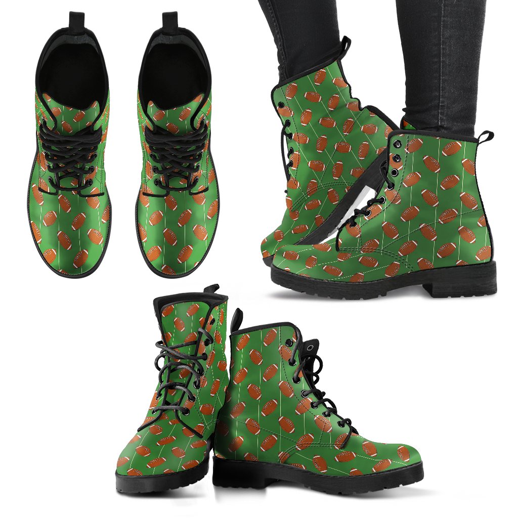 American Football on Field Themed Women Leather Boots-JTAMIGO.COM