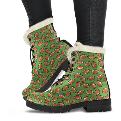American Football on Green Design Faux Fur Leather Boots-JTAMIGO.COM