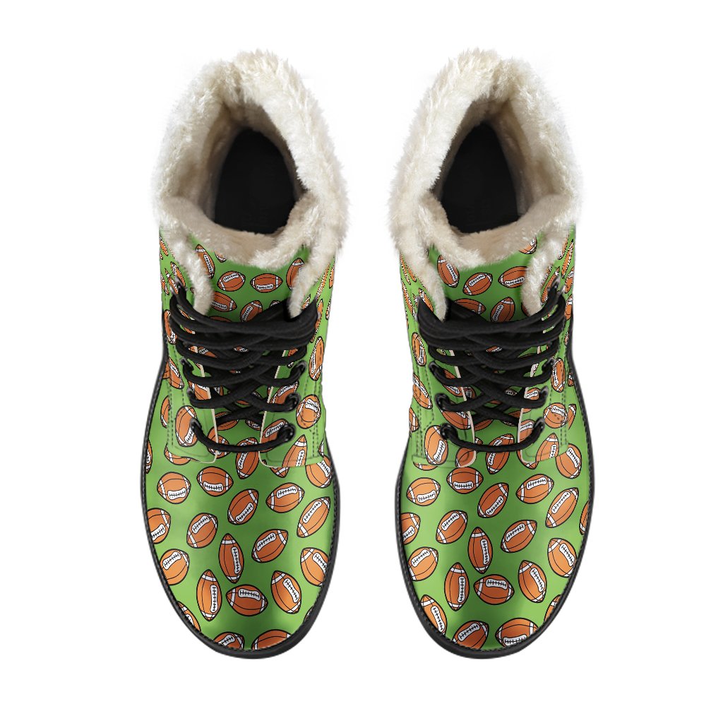 American Football on Green Design Faux Fur Leather Boots-JTAMIGO.COM