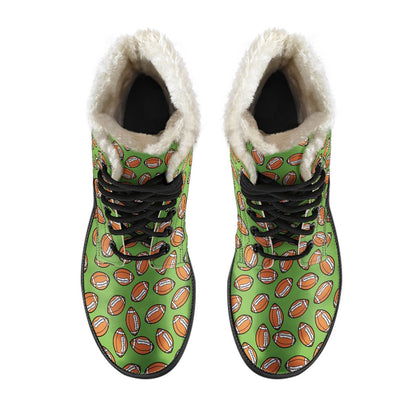 American Football on Green Design Faux Fur Leather Boots-JTAMIGO.COM